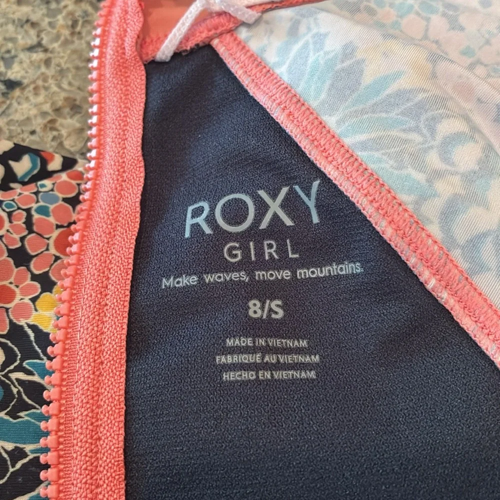Girls 8 Roxy Floral Rashguard Swimsuit - Picture 3 of 9